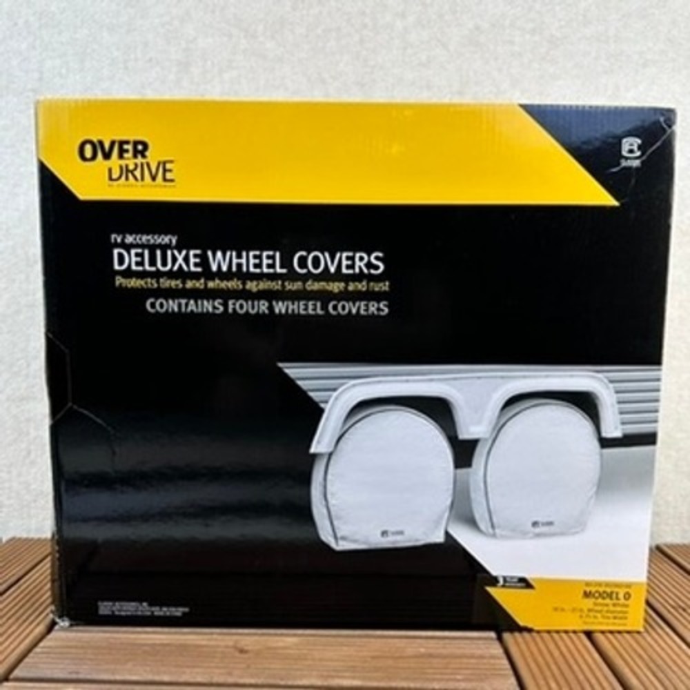Overdrive Deluxe RV Wheel Covers Snow White Model O 4 Pack 18-21 Inch Tire Dia